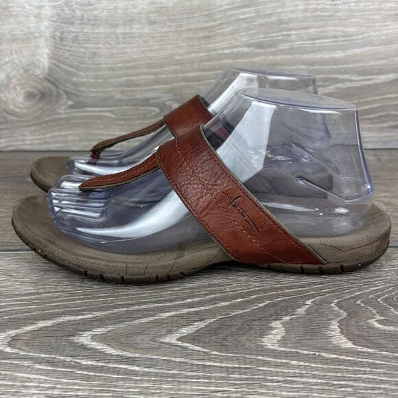 Teva Keelie Brown Leather Womens Sz 7.5 Thong Slip On T-Strap Flip Flop Sandals - Picture 3 of 15